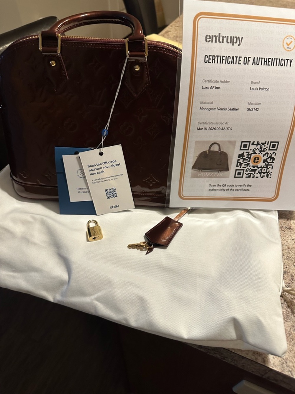 Louis Vuitton Vernis Alma PM in Deep Bordeaux with Gold Hardware